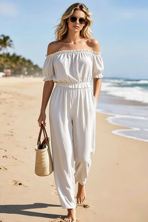 Ljetni ženski set hlača i bluze sa spuštenim ramenima AMARISANA WHITE, Boja: bijela, IVET.HR - MODERNA ODJEĆA