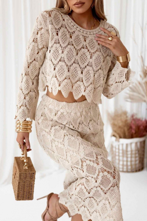 Pamučni ženski set u boho stilu s čipkastim topom i suknjom PERESITA BEIGE, Boja: bež, IVET.HR - MODERNA ODJEĆA