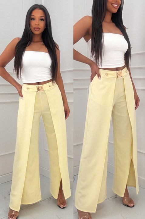 Elegantne ženske hlače s preklopom i visokim strukom RATIENA YELLOW, Boja: žuta, IVET.HR - MODERNA ODJEĆA