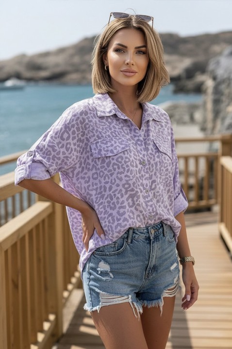 Ženska košulja s nježnim leopard printom i džepovima LARISANSA LILA, Boja: ljubičasta, IVET.HR - MODERNA ODJEĆA