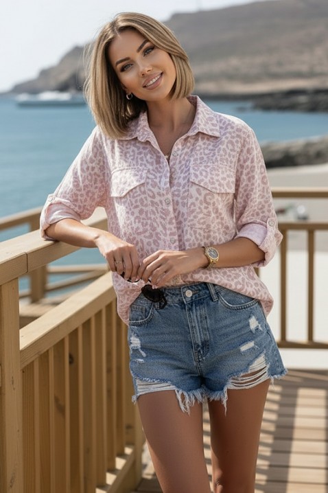 Ženska košulja s nježnim leopard printom i džepovima LARISANSA PINK, Boja: roza, IVET.HR - MODERNA ODJEĆA