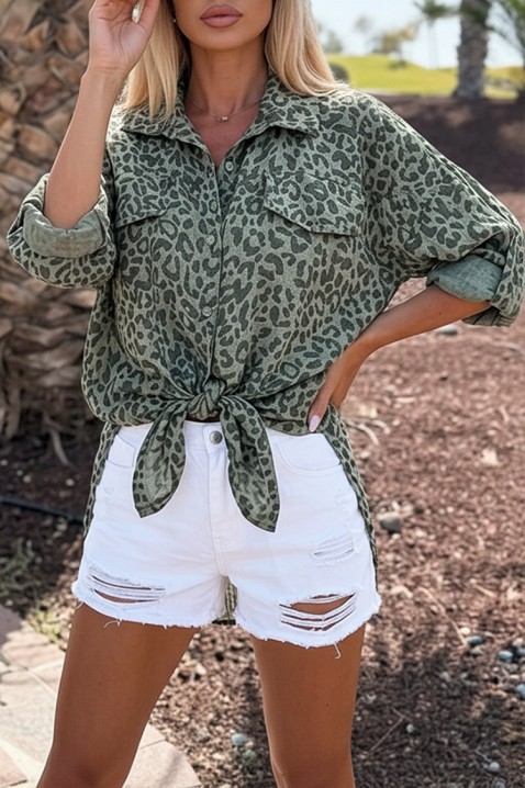 Ženska košulja s nježnim leopard printom i džepovima LARISANSA KHAKI, Boja: kaki, IVET.HR - MODERNA ODJEĆA