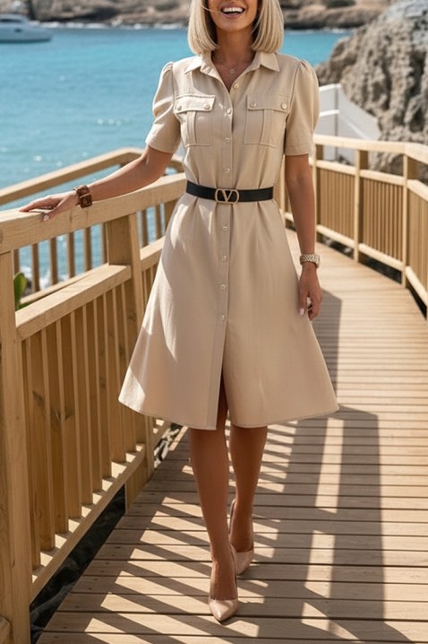 Midi košulja-haljina s remenom MERINITA BEIGE, Boja: bež, IVET.HR - MODERNA ODJEĆA