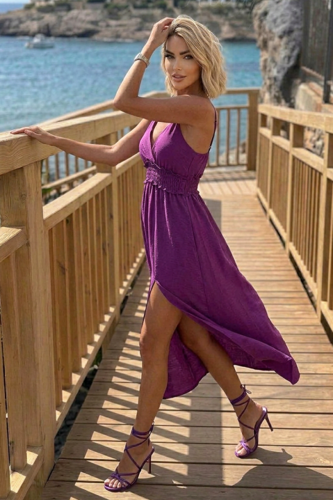 Ljetna midi haljina s tankim naramenicama i elastičnim strukom TIMINA PURPLE, Boja: ljubičasta, IVET.HR - MODERNA ODJEĆA