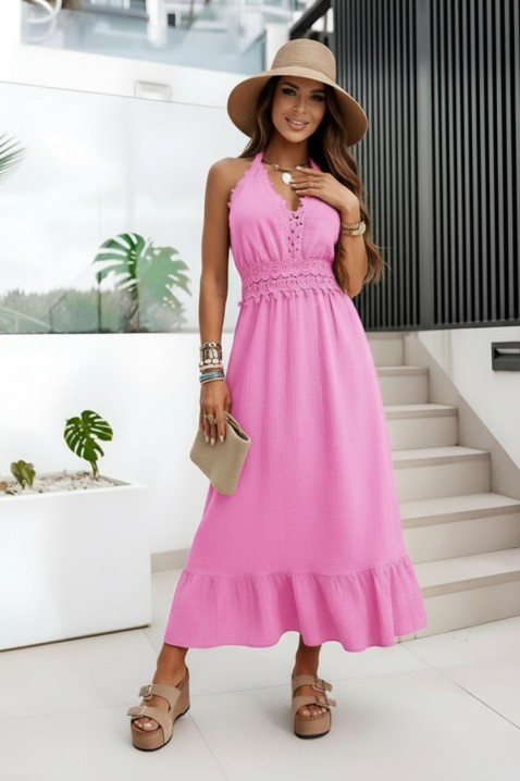 Boho midi haljina s čipkastim detaljima BRIVENA PINK, Boja: roza, IVET.HR - MODERNA ODJEĆA