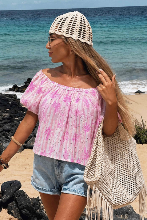 Široka ženska bluza s cvjetnim printom i voluminoznim rukavima SUNDAISY PINK, Boja: roza, IVET.HR - MODERNA ODJEĆA