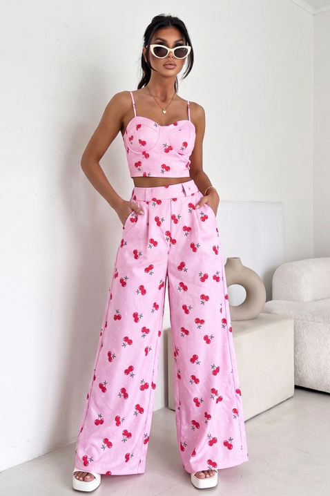 Ljetni ženski dvodijelni set s trendi printom trešnje SHERY PINK, Boja: roza, IVET.HR - MODERNA ODJEĆA