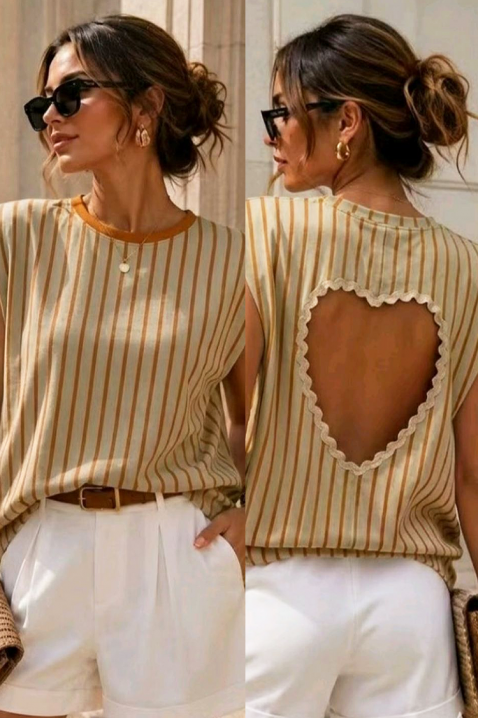 Prugasta ženska bluza s izrezom u obliku srca na leđima DAZLINDA BEIGE, Boja: bež, IVET.HR - MODERNA ODJEĆA