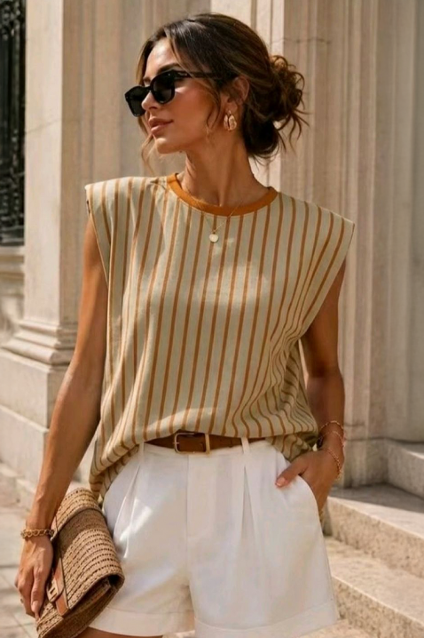 Prugasta ženska bluza s izrezom u obliku srca na leđima DAZLINDA BEIGE, Boja: bež, IVET.HR - MODERNA ODJEĆA