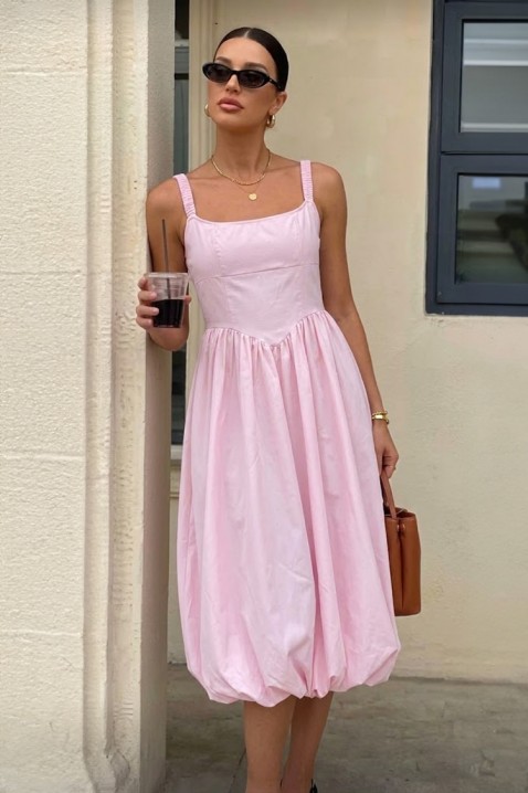 Pamučna midi haljina s voluminoznim siluetom i čistim linijama AVALIA PINK, Boja: roza, IVET.HR - MODERNA ODJEĆA