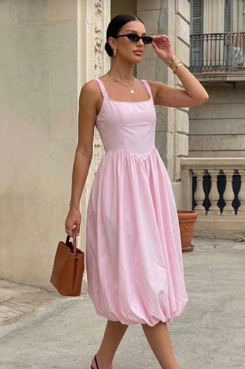 Pamučna midi haljina s voluminoznim siluetom i čistim linijama AVALIA PINK, Boja: roza, IVET.HR - MODERNA ODJEĆA