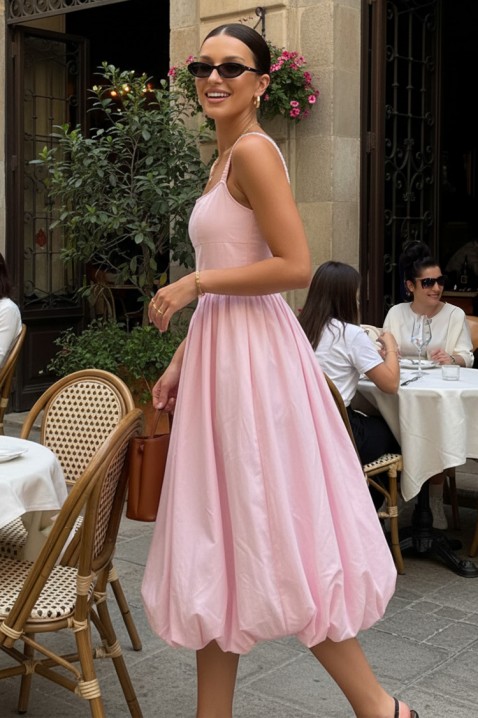 Pamučna midi haljina s voluminoznim siluetom i čistim linijama AVALIA PINK, Boja: roza, IVET.HR - MODERNA ODJEĆA