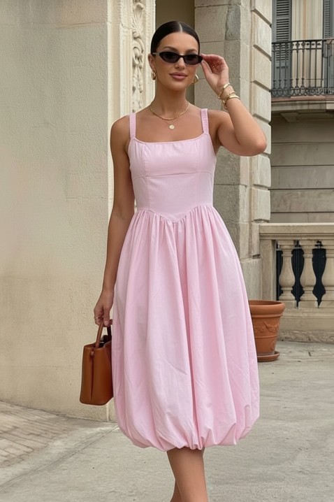 Pamučna midi haljina s voluminoznim siluetom i čistim linijama AVALIA PINK, Boja: roza, IVET.HR - MODERNA ODJEĆA