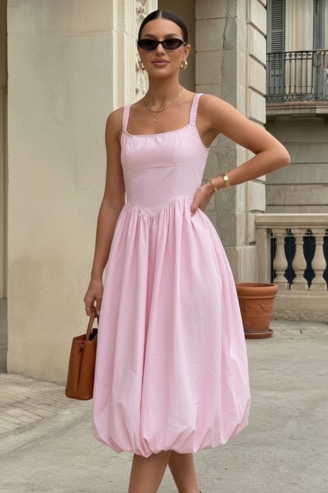 Pamučna midi haljina s voluminoznim siluetom i čistim linijama AVALIA PINK, Boja: roza, IVET.HR - MODERNA ODJEĆA