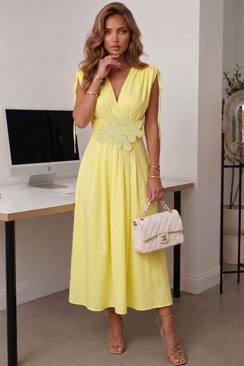 Elegantna duga pamučna haljina s utisnutim cvjetnim naglaskom FLORYNA YELLOW, Boja: žuta, IVET.HR - MODERNA ODJEĆA