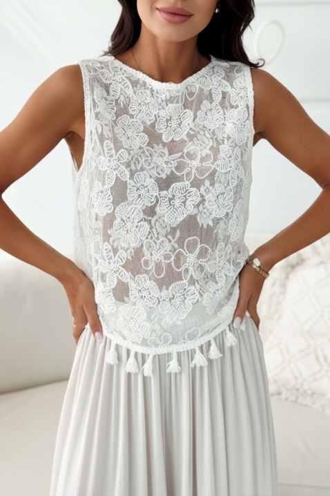 Ženska bluza bez rukava s izvezenim cvjetnim motivima COLETA WHITE, Boja: bijela, IVET.HR - MODERNA ODJEĆA