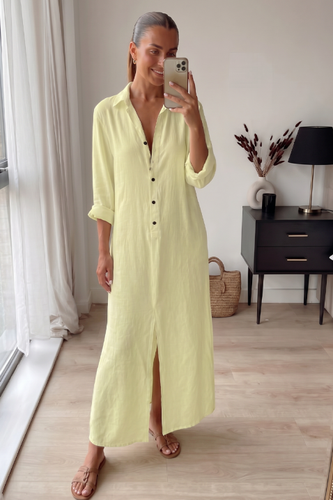 Široka duga košulja-haljina s gumbima JULIDIANA YELLOW, Boja: žuta, IVET.HR - MODERNA ODJEĆA