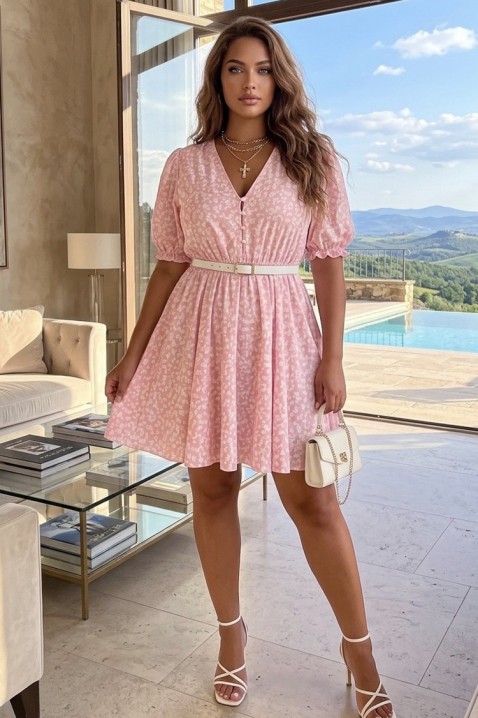 Ležerna cvjetna mini haljina s kratkim rukavima DERENSA PINK, Boja: roza, IVET.HR - MODERNA ODJEĆA