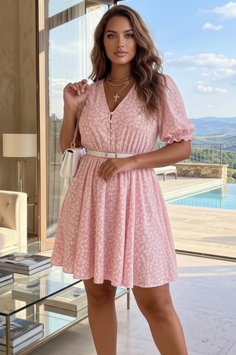 Ležerna cvjetna mini haljina s kratkim rukavima DERENSA PINK, Boja: roza, IVET.HR - MODERNA ODJEĆA