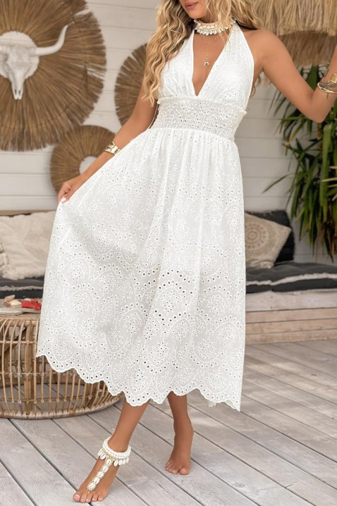 Midi haljina s golim leđima i ažurnim vezom u boho stilu MELEKA WHITE, Boja: bijela, IVET.HR - MODERNA ODJEĆA
