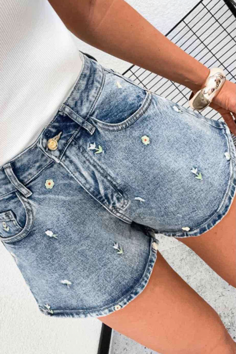 Ženske traper kratke hlače s izvezenim cvjetnim motivima FLORINIA, Boja: denim, IVET.HR - MODERNA ODJEĆA