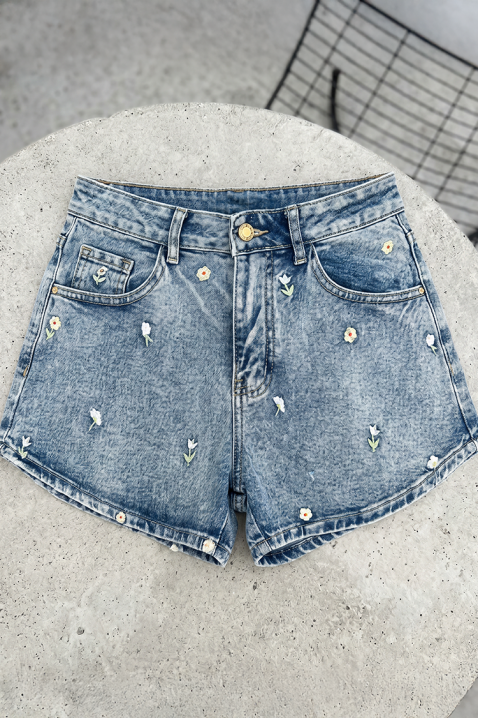 Ženske traper kratke hlače s izvezenim cvjetnim motivima FLORINIA, Boja: denim, IVET.HR - MODERNA ODJEĆA