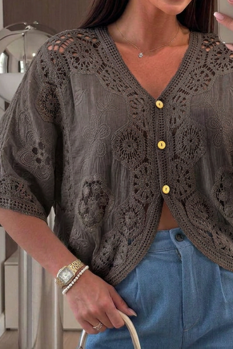 Ženska boho bluza s čipkom i cvjetnim vezom ENPITA BROWN, Boja: smeđa, IVET.HR - MODERNA ODJEĆA
