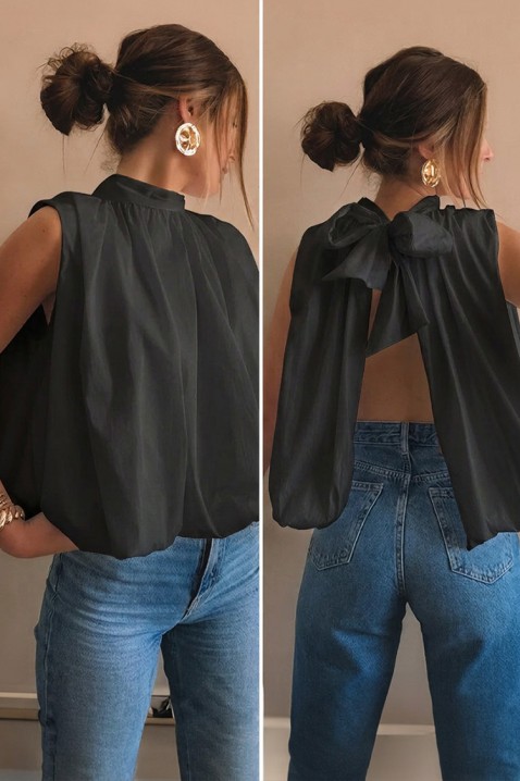 Elegantni ženski top s otvorenim leđima i urednom vrpcom NERINITA BLACK, Boja: crna, IVET.HR - MODERNA ODJEĆA