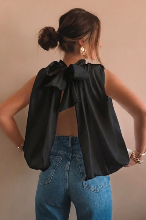 Elegantni ženski top s otvorenim leđima i urednom vrpcom NERINITA BLACK, Boja: crna, IVET.HR - MODERNA ODJEĆA