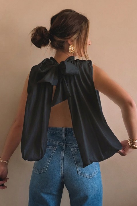 Elegantni ženski top s otvorenim leđima i urednom vrpcom NERINITA BLACK, Boja: crna, IVET.HR - MODERNA ODJEĆA
