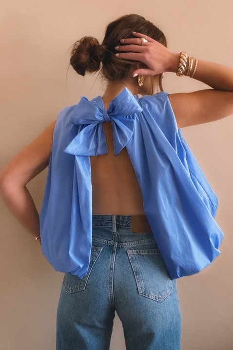 Elegantni ženski top s otvorenim leđima i urednom vrpcom NERINITA BLUE, Boja: plava, IVET.HR - MODERNA ODJEĆA