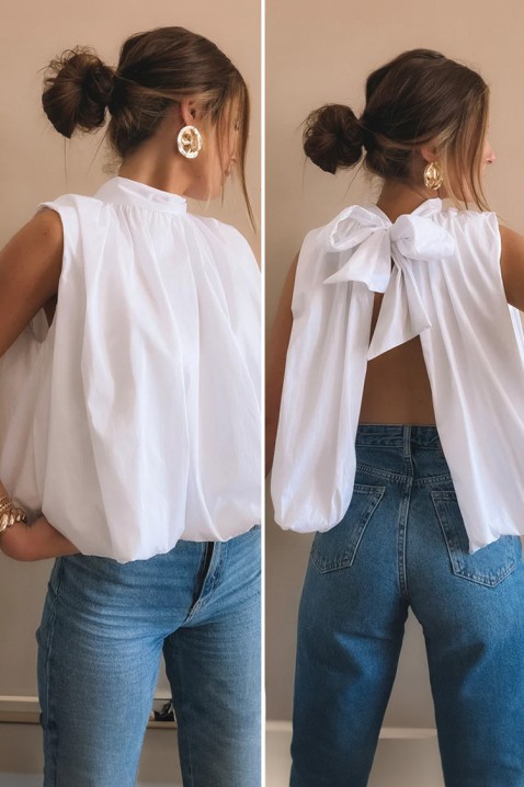 Elegantni ženski top s otvorenim leđima i urednom vrpcom NERINITA WHITE, Boja: bijela, IVET.HR - MODERNA ODJEĆA