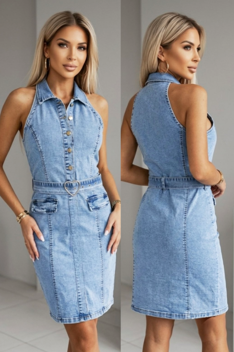 Kratka traper haljina s ovratnikom i remenom s kopčom SABRINIA, Boja: denim, IVET.HR - MODERNA ODJEĆA