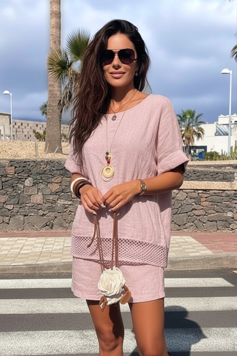 Široka ženska bluza s mrežastim naglaskom i uključenom ogrlicom PENELOPIA PINK, Boja: roza, IVET.HR - MODERNA ODJEĆA