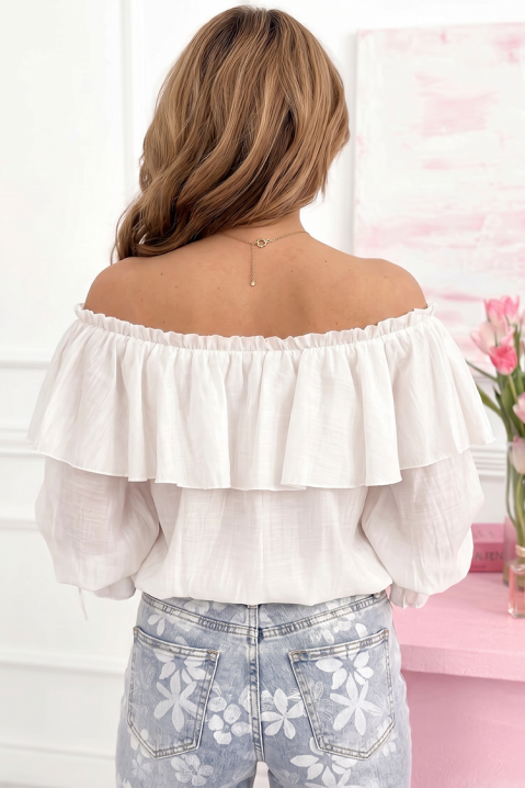 Romantična ženska bluza sa spuštenim ramenima i volanima MARBELIA WHITE, Boja: bijela, IVET.HR - MODERNA ODJEĆA