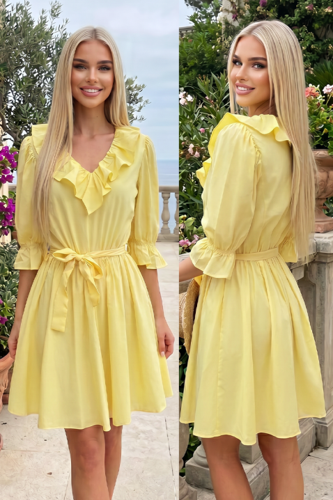 Raspršena kratka ljetna haljina s volanima i remenom DENINZA YELLOW, Boja: žuta, IVET.HR - MODERNA ODJEĆA