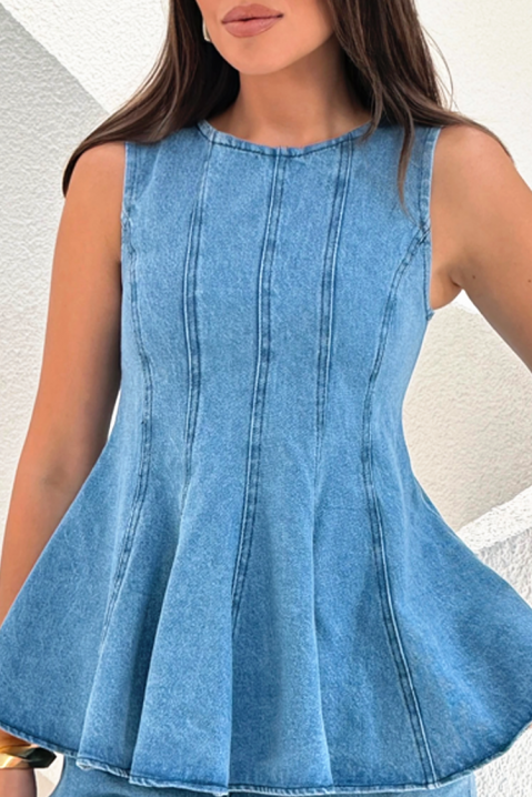 Ženski traper set s lepršavim topom i kratkim hlačama EFORISIA, Boja: denim, IVET.HR - MODERNA ODJEĆA