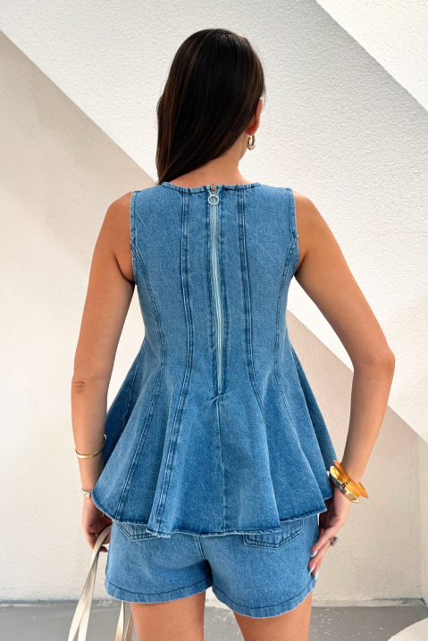 Ženski traper set s lepršavim topom i kratkim hlačama EFORISIA, Boja: denim, IVET.HR - MODERNA ODJEĆA