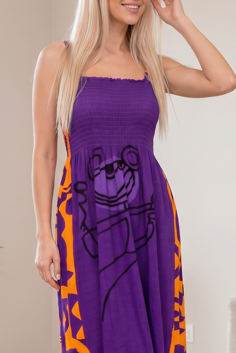 Elastična midi haljina s vezicama i umjetničkim printom TAILORINA PURPLE, Boja: ljubičasta, IVET.HR - MODERNA ODJEĆA