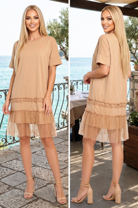 Sportsko-elegantna kratka haljina-tunika s til volanima MIREVINA BEIGE, Boja: bež, IVET.HR - MODERNA ODJEĆA