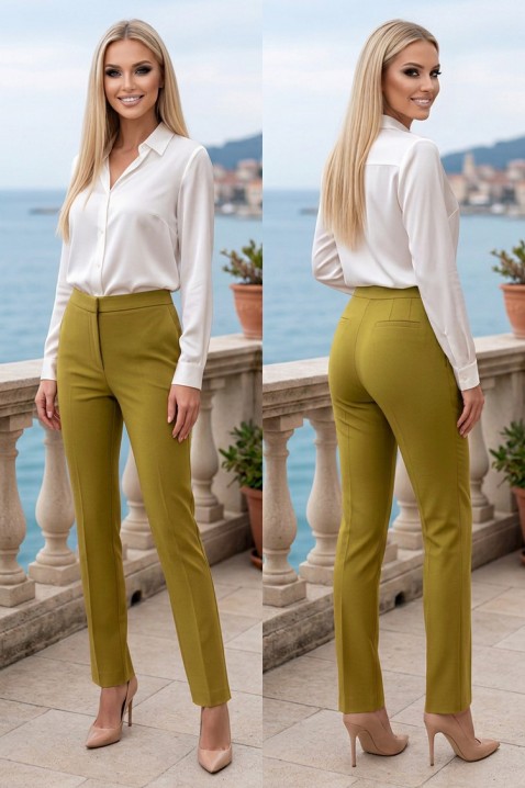 Elegantne ženske hlače visokog struka ravnog kroja VERALINA OLIVE, Boja: maslinastozelena, IVET.HR - MODERNA ODJEĆA