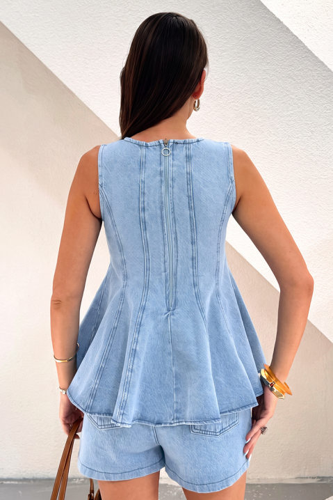 Ženski traper set s lepršavim topom i kratkim hlačama EFORISIA, Boja: denim, IVET.HR - MODERNA ODJEĆA