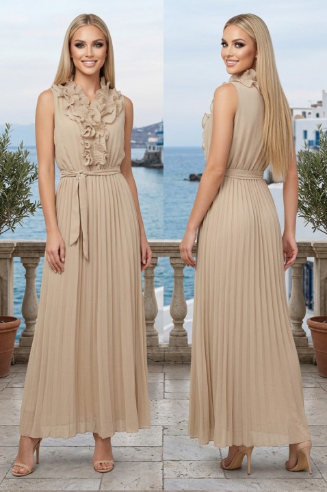 Elegantna haljina s remenom i volanima VAVETA BEIGE, Boja: bež, IVET.HR - MODERNA ODJEĆA