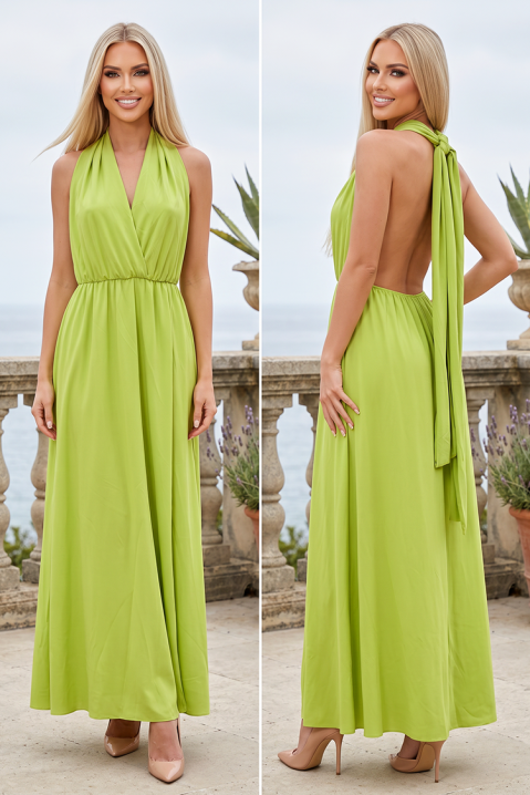 Elegantna duga haljina s halter izrezom, otvorenim leđima i dugim vezicama AMARIVELSA LIME, Boja: limeta, IVET.HR - MODERNA ODJEĆA