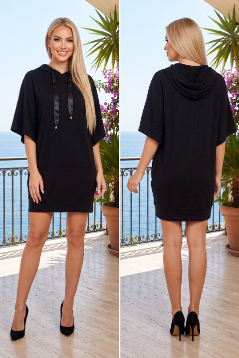 Sportski-elegantna kratka haljina s kapuljačom KATRYNA BLACK, Boja: crna, IVET.HR - MODERNA ODJEĆA