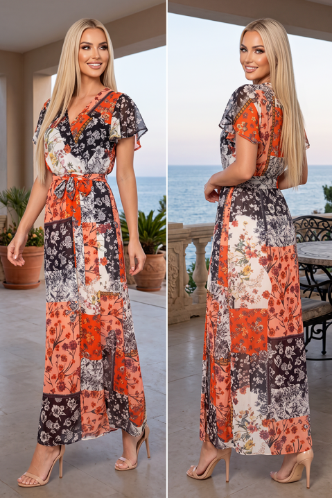 Impresivna duga haljina s bogatim cvjetnim patchwork uzorkom i romantičnim kratkim rukavima FIORISCA ORANGE, Boja: višebojna, IVET.HR - MODERNA ODJEĆA