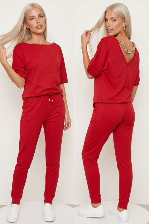 Sportsko-elegantni ženski komplet od dva dijela s metalnim detaljem i jogger hlačama PREVELA RED, Boja: crvena, IVET.HR - MODERNA ODJEĆA