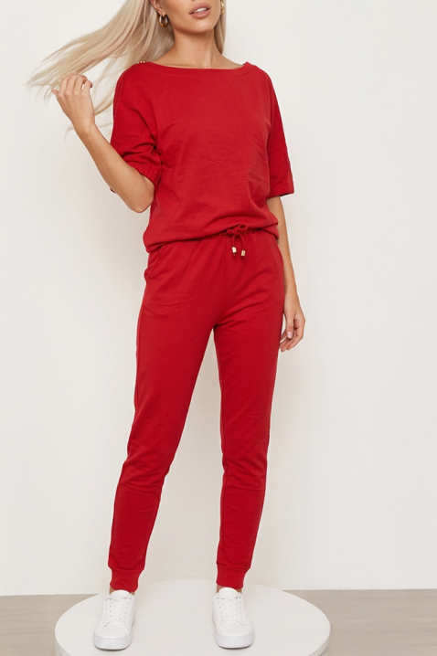 Sportsko-elegantni ženski komplet od dva dijela s metalnim detaljem i jogger hlačama PREVELA RED, Boja: crvena, IVET.HR - MODERNA ODJEĆA