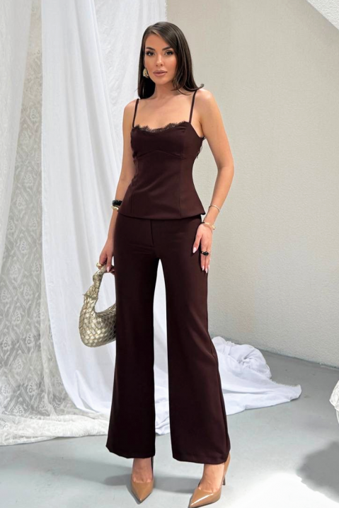 Ženski elegantni komplet s naglašenim leđima i čipkastim detaljima MOREZIA BROWN, Boja: smeđa, IVET.HR - MODERNA ODJEĆA