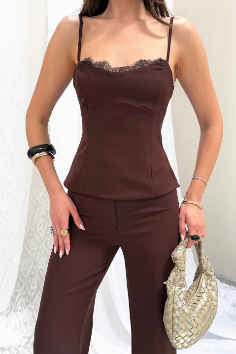 Ženski elegantni komplet s naglašenim leđima i čipkastim detaljima MOREZIA BROWN, Boja: smeđa, IVET.HR - MODERNA ODJEĆA